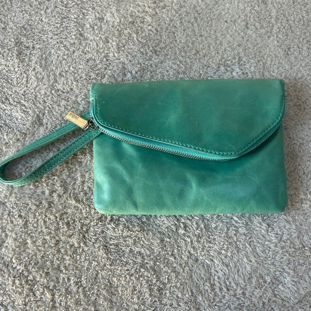 Hobo The Original Daria Teal Leather Wristlet Clutch Bag +Chain Strap NWOT
